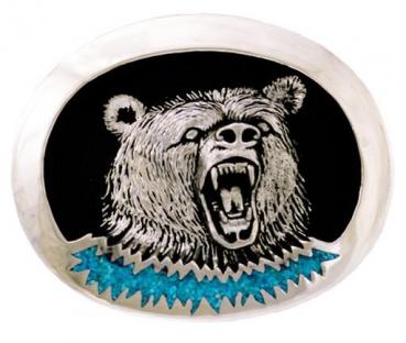 Buckle: Grizzlykopf versilbert